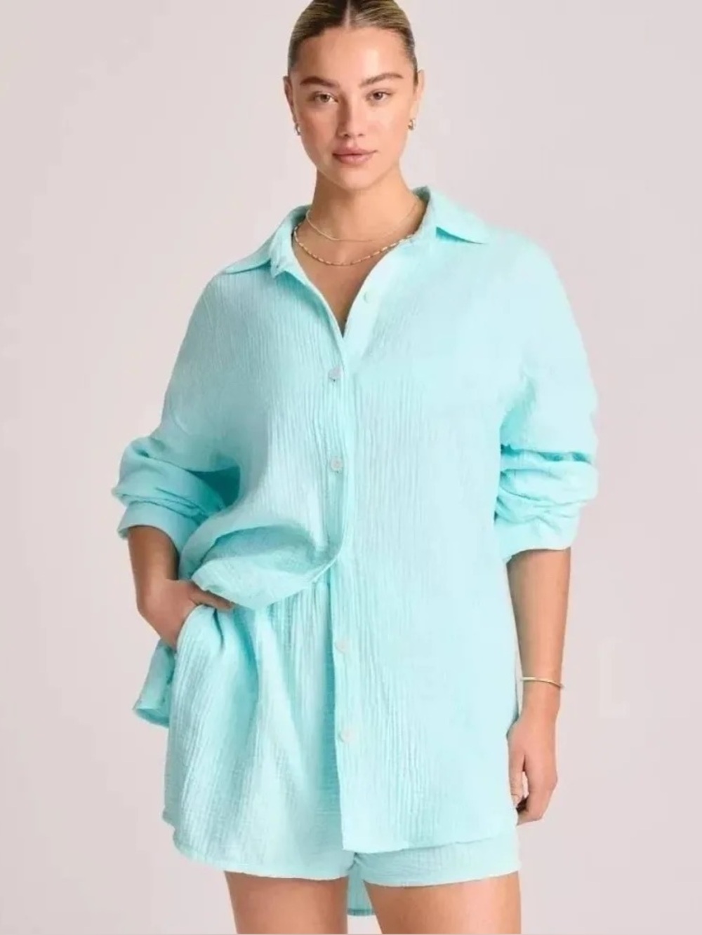 Vitamin A Aqua Button-Up Swim Cover Shirt